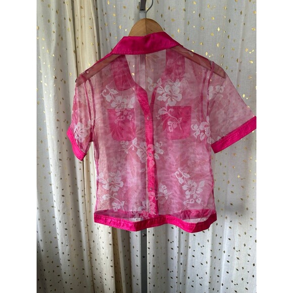 Unbranded Sheer Floral Barbiecore Button Down Collar Shirt Jacket L - Picture 3 of 3